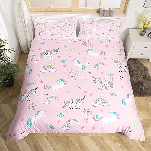 Feelyou Girls Unicorn Duvet Cover Set Full Size