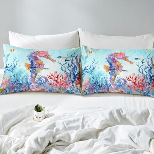 Feelyou Seahorse Duvet Cover Set - Full Size Lightweight Kids Bedding