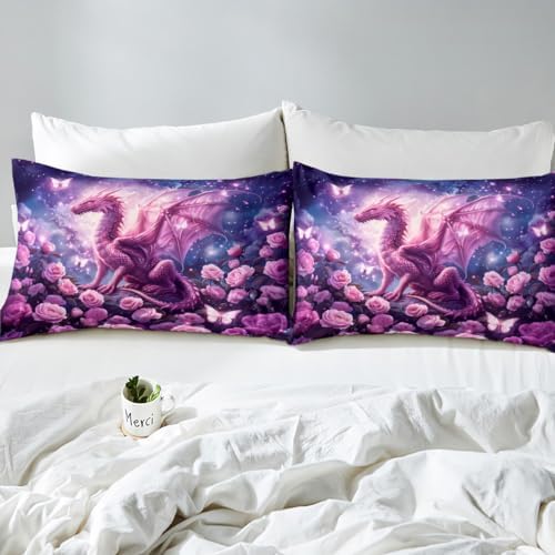 Homewish Pink Dragon Duvet Cover Set for Kids Room