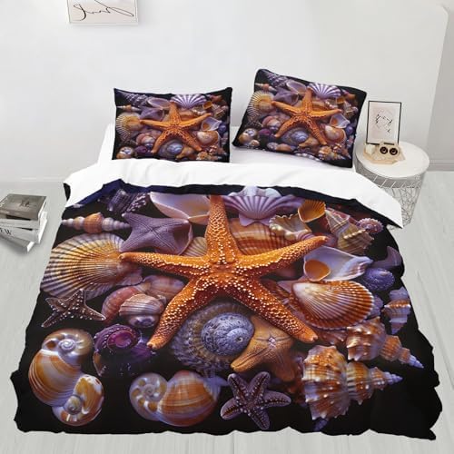 LTAETHC Queen Duvet Cover with 3D Starfish Seashell Print