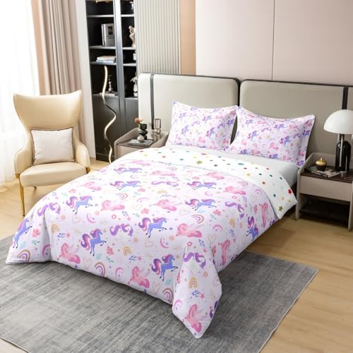 Purple Unicorn Duvet Cover Set Twin with Pillowcase