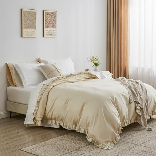 SimpleOpulence Organic Cotton Twin Duvet Cover Set with Ruffles 2Pcs