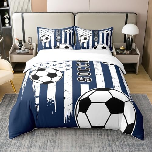 Feelyou Football Bedding Set Twin Size Duvet Cover Set Navy Blue