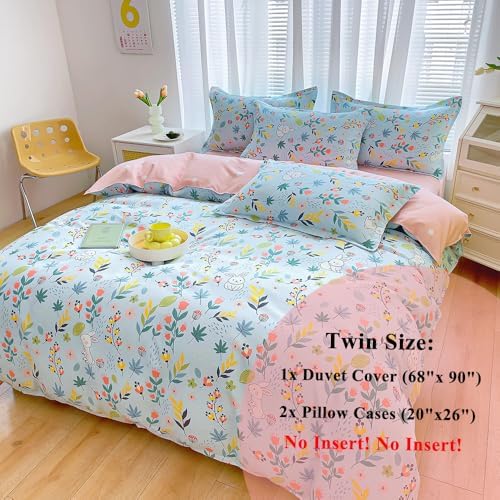 Kids Cartoon Bedding Set with Bunny and Floral Duvet Cover 3PCS