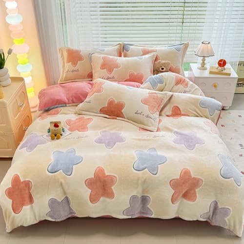 MorroMorn Pink Duvet Cover Queen Set with Twinkle Stars Pattern