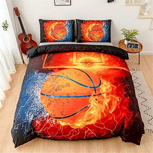 3D Sports Fire Basketball Duvet Set for Teen Boys