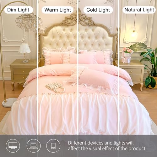 Ruffle Lace Duvet Cover Set King Size with Zipper Chiffon Trim