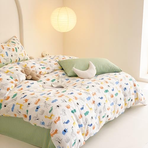 MEJU Jungle Animals Duvet Cover Set 100 Cotton with Zipper Closure