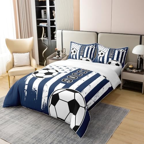 Feelyou Football Bedding Set Twin Size Duvet Cover Set Navy Blue