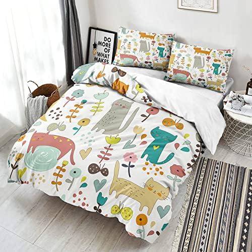 CVHOUSE Kawaii Cat Duvet Cover Set Twin Size