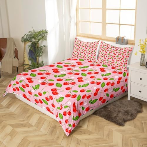 Cherry Print Duvet Cover Set for Kids Full Size