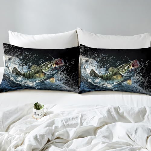 Feelyou Big Pike Fish Duvet Cover Set - Black Underwater Animals