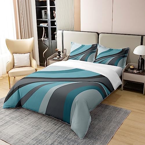 Modern Blue Gray Cotton Duvet Cover Set Queen
