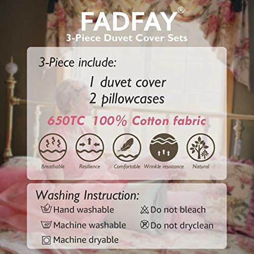 FADFAY 3pcs Duvet Cover Set 100 Cotton Twin XL Floral Pattern