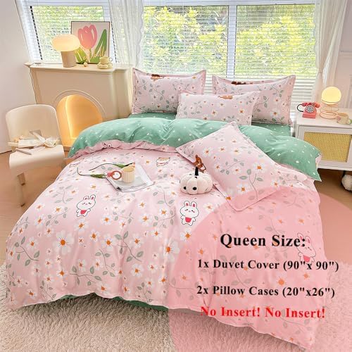 OranFran Kids Cartoon Bedding Set - Pink Floral Duvet Cover 3PCS