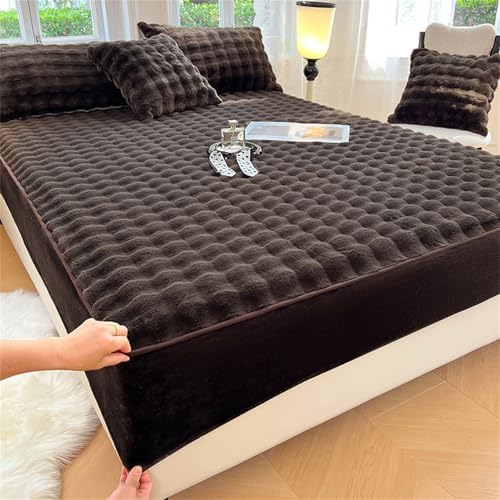 Velvet Flannel Checkered Mattress Protector 6-18 Deep Pocket Coffee King