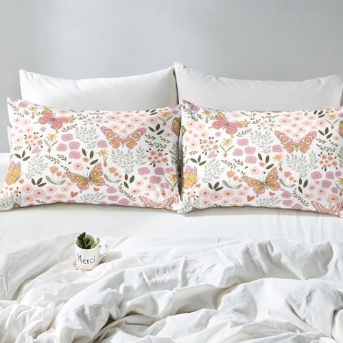 Feelyou Pink Butterfly Duvet Cover Set Twin Size 2Pcs