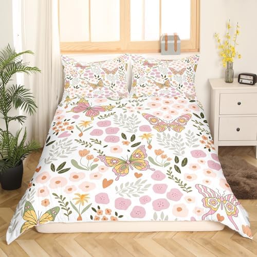 Feelyou Pink Butterfly Duvet Cover Set Twin Size 2Pcs