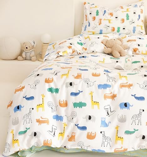 MEJU Jungle Animals Duvet Cover Set 100 Cotton with Zipper Closure