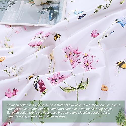 URBONUR Pink Floral Queen Duvet Cover Set 3 Piece