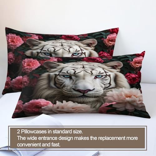 White Tiger Kids Duvet Cover Set Twin Size