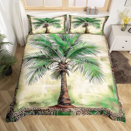 Feelyou Green Palm Tree Print Queen Duvet Cover Set 3Pcs No Comforter