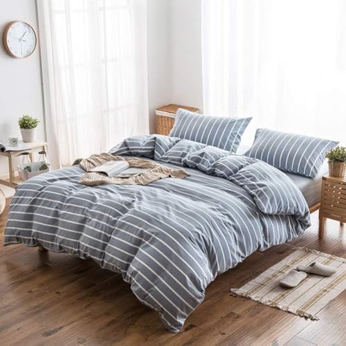 NSNLGSGC Twin Striped Duvet Cover Set Light Blue 1