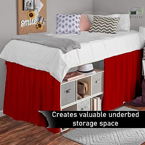 EGYLIN Dorm Bed Skirt - Ruffled Style 30 Drop Red