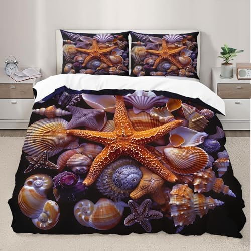 LTAETHC Queen Duvet Cover with 3D Starfish Seashell Print