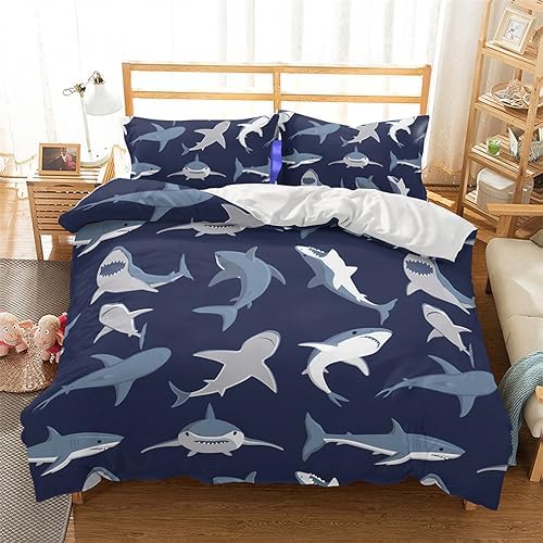 Shark Fish Print Kids Duvet Cover Set Twin