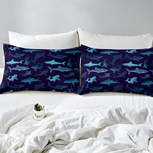 Erosebridal Sharks Bedding Set 3Pcs Queen Navy Blue