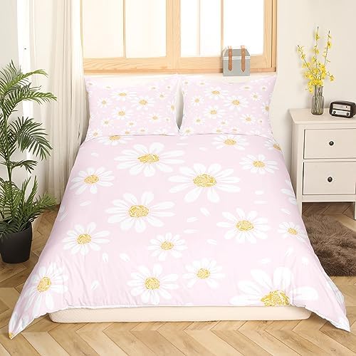 Manfei White Daisy Duvet Cover Set Twin Size 1