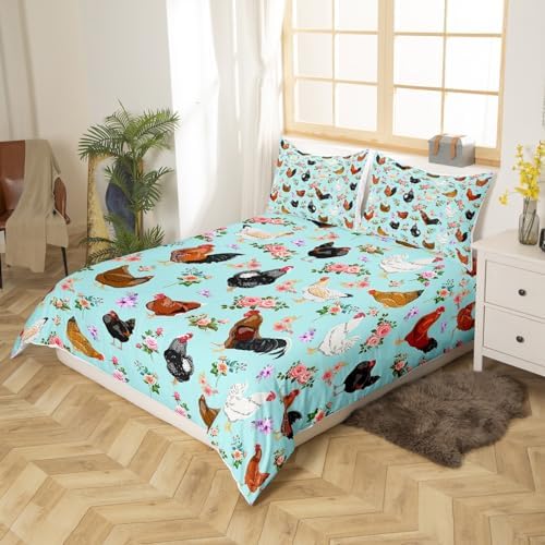 Feelyou Hen Rooster Print Duvet Cover Set 3Pcs Zipper