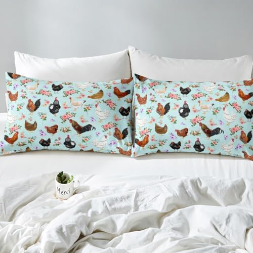 Feelyou Hen Rooster Print Duvet Cover Set 3Pcs Zipper