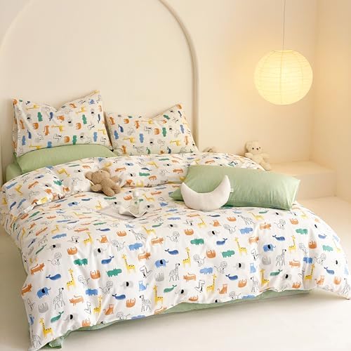 MEJU Jungle Animals Duvet Cover Set 100 Cotton with Zipper Closure