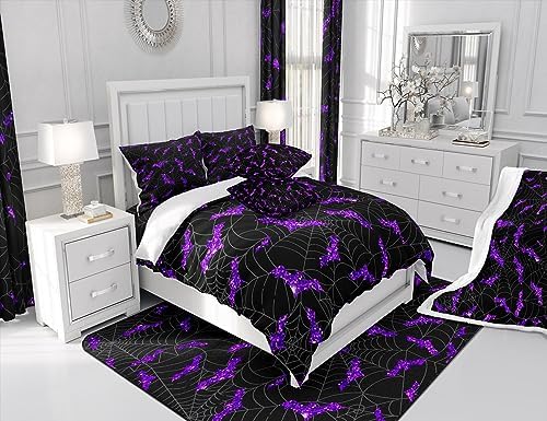 Castle Fairy Purple Glitter Bat Duvet Cover Set Twin Size 1