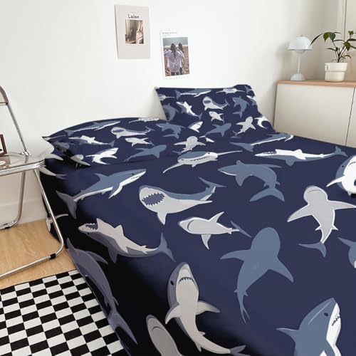 Shark Fish Print Kids Duvet Cover Set Twin