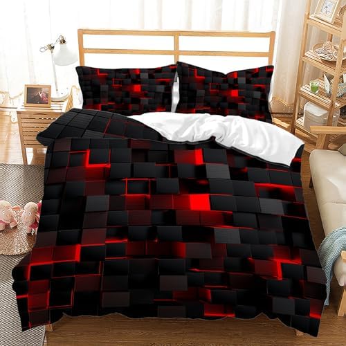 Nttopship Geometric Red Black Duvet Cover Set Queen Size 3PCS 1