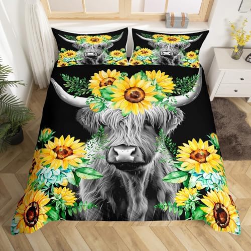 Feelyou Highland Cow Duvet Cover Set for Kids