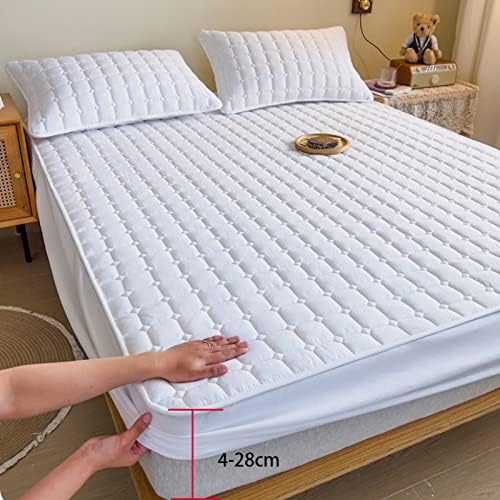 FCLDESHOP Fitted Bottom Sheet Quilted Polyester Mattress Pad Cover 150x200cm Pink