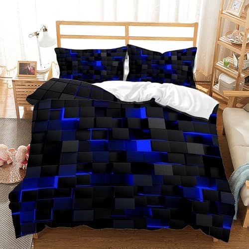 Geometric Blue Black Duvet Cover Set Queen Size 3PCS