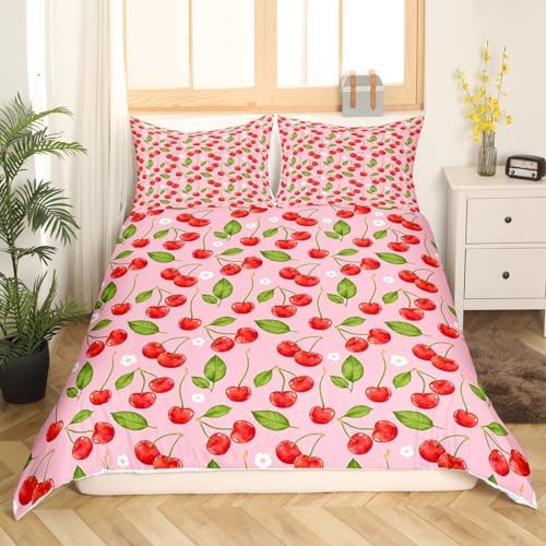 Cherry Print Duvet Cover Set for Kids Full Size