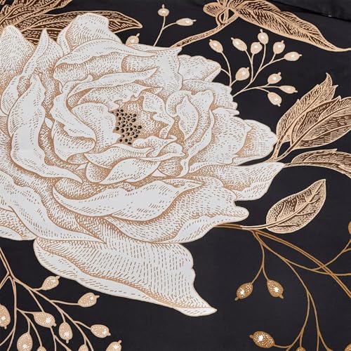 MKXI Gold Floral Black Duvet Cover Twin XL Set