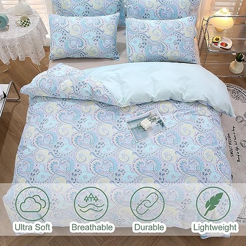 URBONUR Paisley Duvet Cover Set Twin 3Pcs Light Blue Reversible