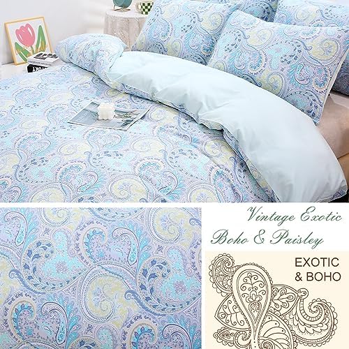 URBONUR Paisley Duvet Cover Set Twin 3Pcs Light Blue Reversible