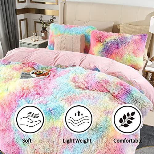 RYNGHIPY 3Pcs Rainbow Girls Queen Duvet Set with Hidden Zipper