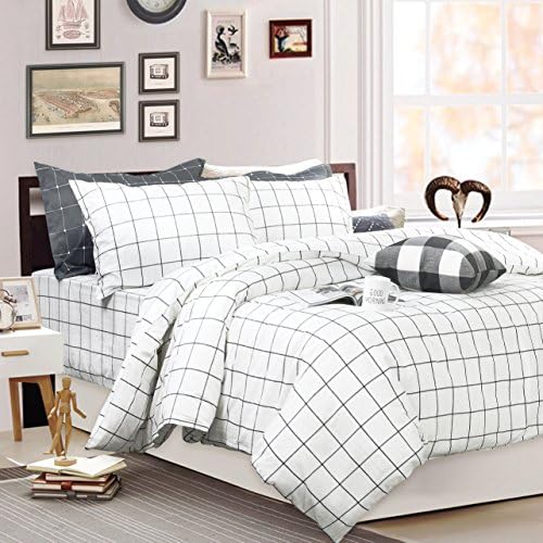 FADFAY Twin 3PCS Duvet Cover Set Cotton Lattice Check