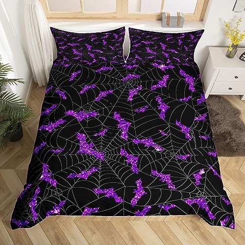 Castle Fairy Purple Glitter Bat Duvet Cover Set Twin Size 1