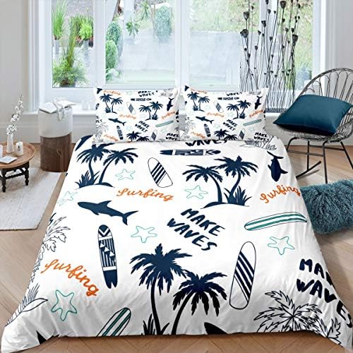 Feelyou 3D Print Duvet Cover Set with Surfboard and Palm Design