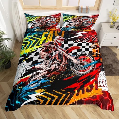 Jejeloiu Motocross Bedding Set Twin Size Duvet Cover
